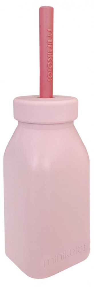 Minikoioi Fľaša silikónová so slamkou - Pinky Pink / Velvet Rose